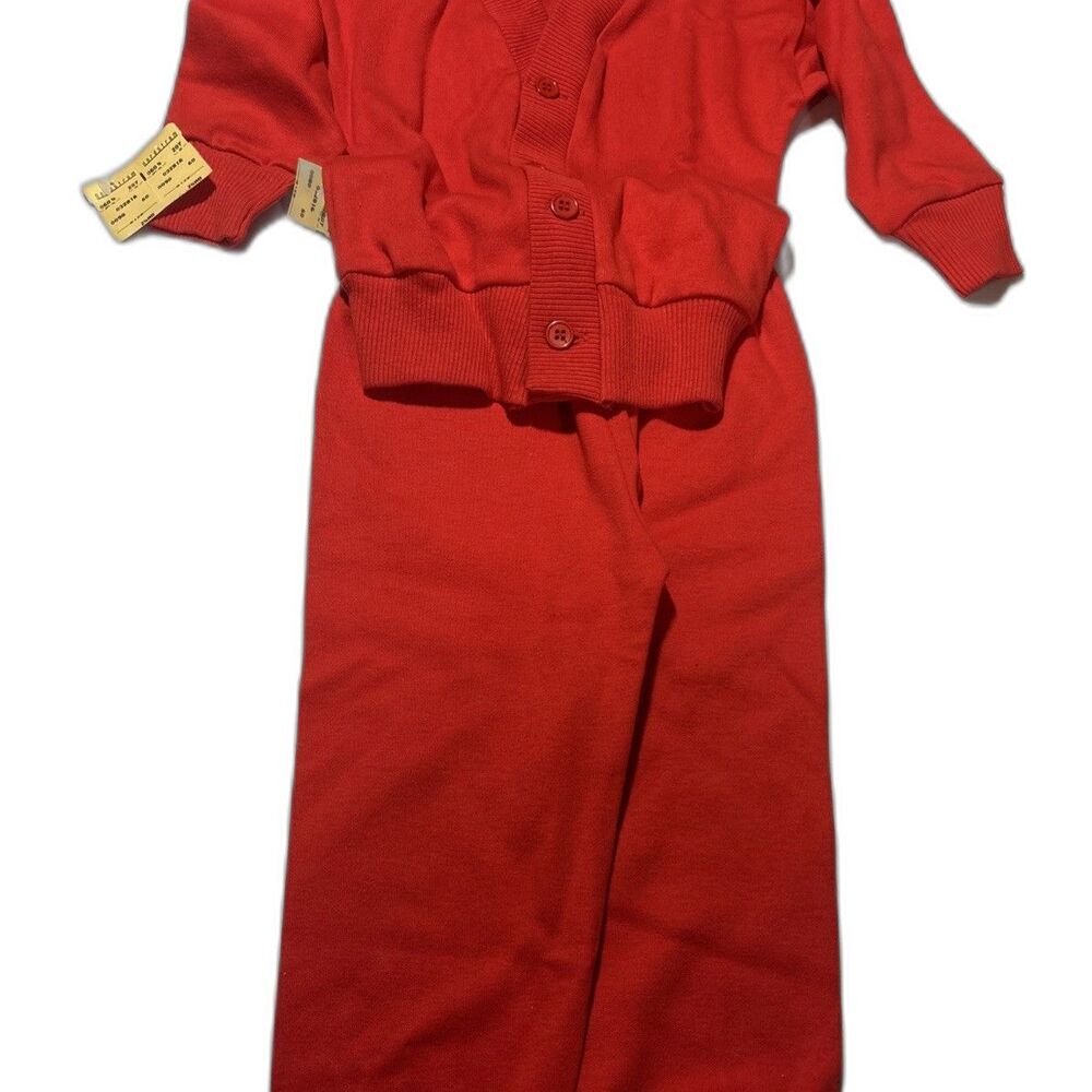Vtg Le Top NWT Baby Knit Set Size 24M Red Cardigan Sweater Track Pants Unisex
